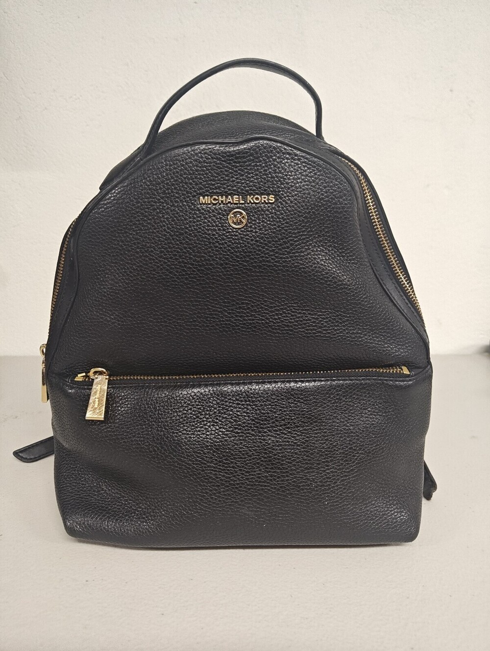 Michael Kors Valerie Medium Black Pebbled Leather Backpack Gold Hardware